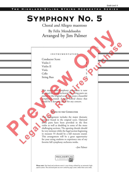Symphony No. 5 Choral and Allegro maestoso 孟德爾頌,菲利克斯 交響曲 合唱 快板 總譜 | 小雅音樂 Hsiaoya Music