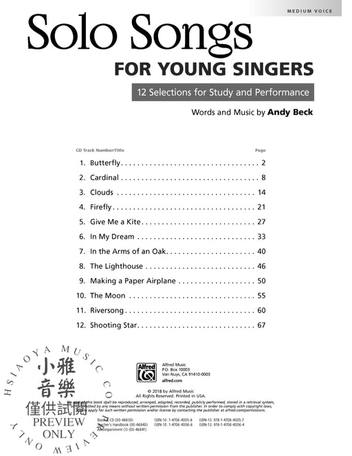 Solo Songs for Young Singers 12 Selections for Study and Performance 獨奏 | 小雅音樂 Hsiaoya Music