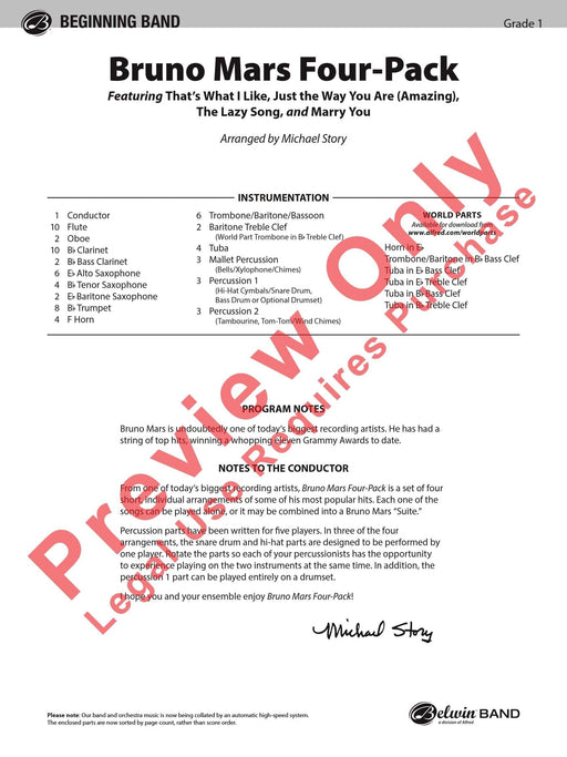 Bruno Mars Four-Pack Featuring: That's What I Like / Just the Way You Are (Amazing) / The Lazy Song / Marry You 總譜 | 小雅音樂 Hsiaoya Music