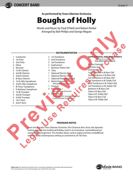 Boughs of Holly As Performed by Trans-Siberian Orchestra 管弦樂團 總譜 | 小雅音樂 Hsiaoya Music