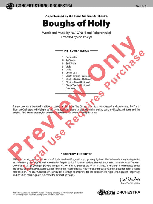 Boughs of Holly As Performed by Trans-Siberian Orchestra 管弦樂團 總譜 | 小雅音樂 Hsiaoya Music