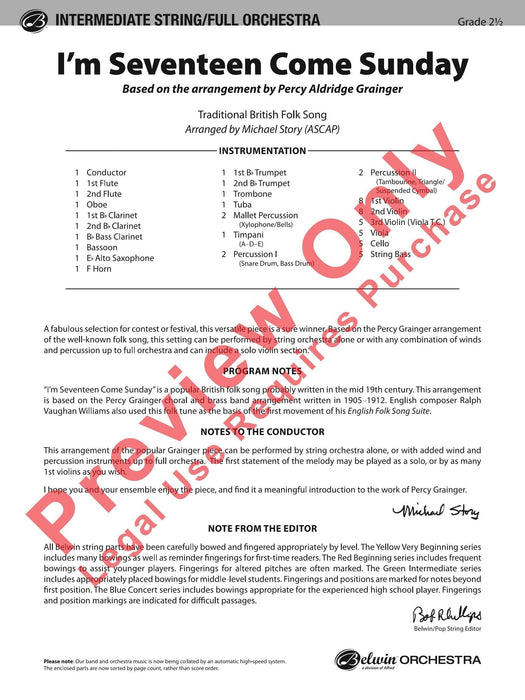 I'm Seventeen Come Sunday Based on the arrangement by Percy Aldridge Grainger 編曲 總譜 | 小雅音樂 Hsiaoya Music