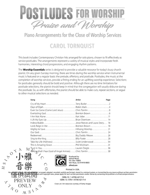 Postludes for Worship: Praise and Worship Piano Arrangements for the Close of Worship Services 後奏曲 鋼琴 | 小雅音樂 Hsiaoya Music