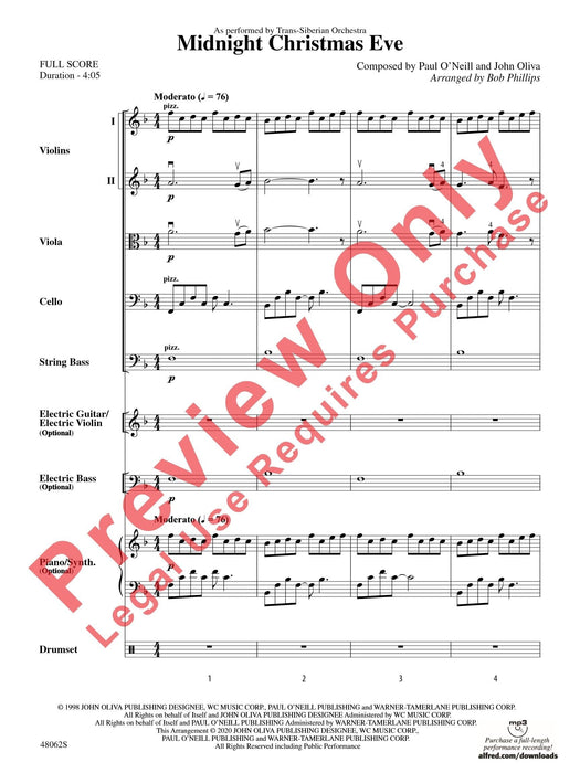 Midnight Christmas Eve As Performed by Trans-Siberian Orchestra 聖誕節 管弦樂團 總譜 | 小雅音樂 Hsiaoya Music