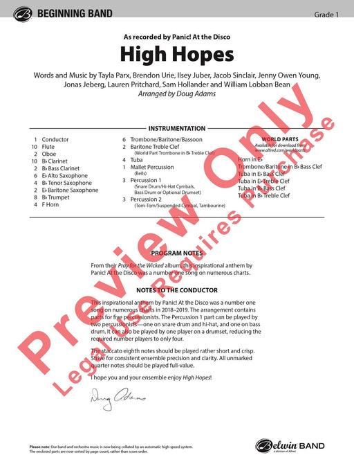 High Hopes As Recorded by Panic! At the Disco 總譜 | 小雅音樂 Hsiaoya Music