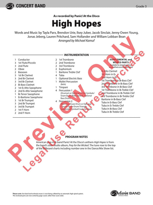 High Hopes As Recorded by Panic! At the Disco 總譜 | 小雅音樂 Hsiaoya Music