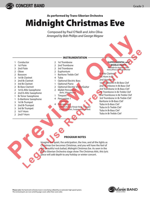 Midnight Christmas Eve As Performed by Trans-Siberian Orchestra 聖誕節 管弦樂團 總譜 | 小雅音樂 Hsiaoya Music