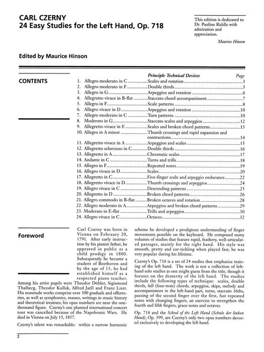 Czerny: 24 Studies for the Left Hand, Opus 718 徹爾尼 作品 | 小雅音樂 Hsiaoya Music