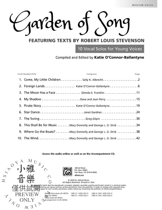 Garden of Song 10 Vocal Solos for Young Voices Featuring Texts by Robert Louis Stevenson 獨奏 | 小雅音樂 Hsiaoya Music