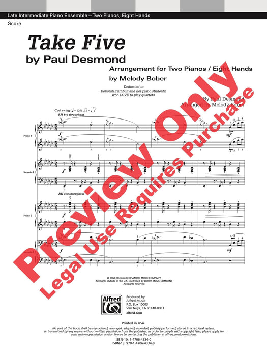 Take Five (2p, 8h) Arrangement for Two Pianos / Eight Hands 編曲 鋼琴 | 小雅音樂 Hsiaoya Music