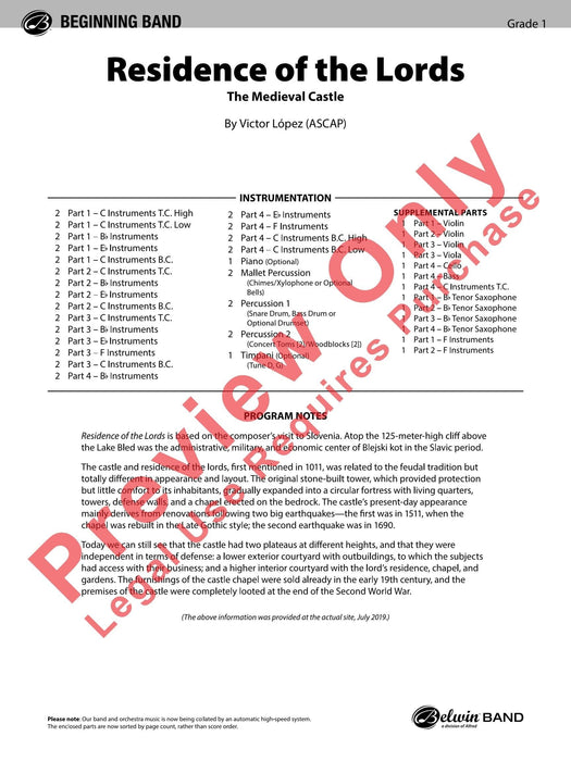 Residence of the Lords The Medieval Castle 總譜 | 小雅音樂 Hsiaoya Music