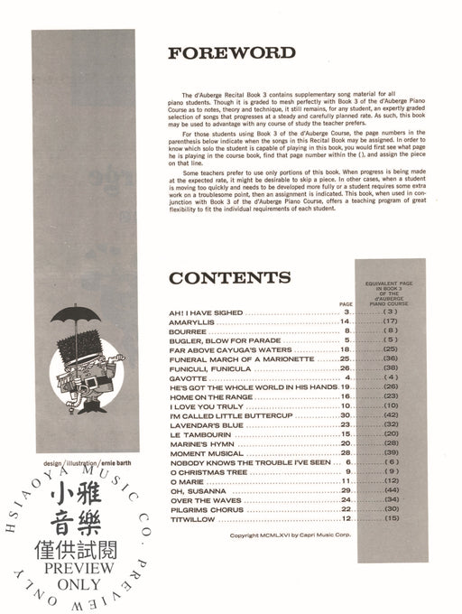 Alfred d'Auberge Piano Course: Recital Book 3 A Companion to Book Three of the d'Auberge Piano Course 鋼琴 | 小雅音樂 Hsiaoya Music