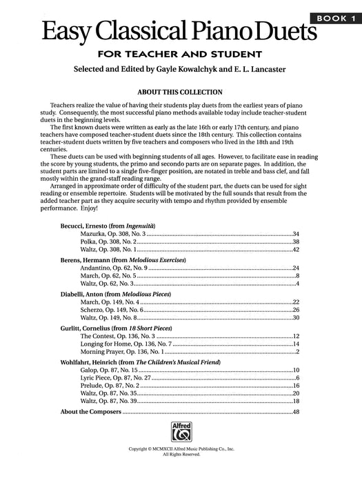 Easy Classical Piano Duets for Teacher and Student, Book 1 古典鋼琴 二重奏 | 小雅音樂 Hsiaoya Music