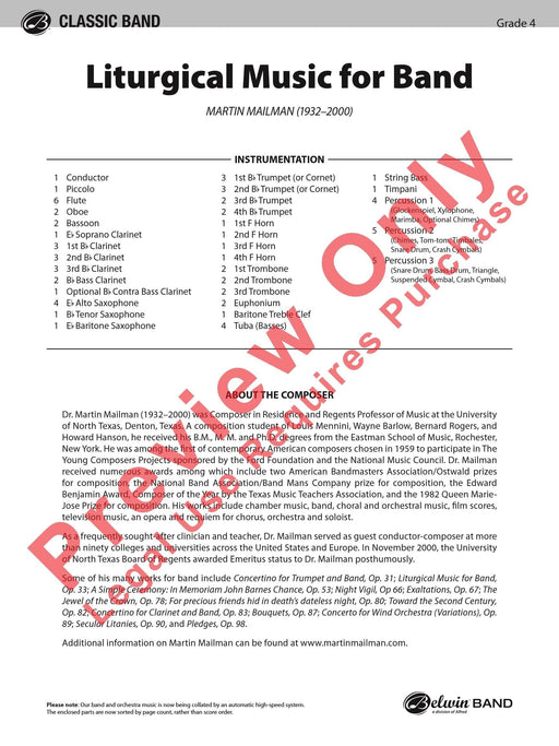 Liturgical Music for Band, Opus 33 作品 總譜 | 小雅音樂 Hsiaoya Music