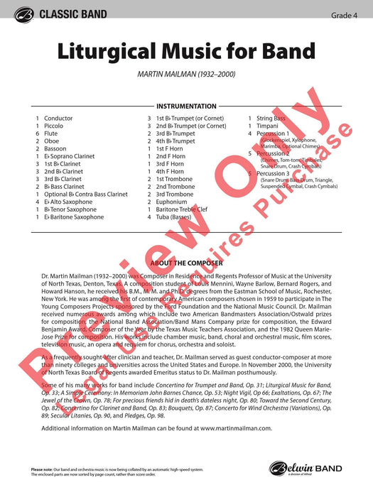 Liturgical Music for Band, Opus 33 作品 總譜 | 小雅音樂 Hsiaoya Music