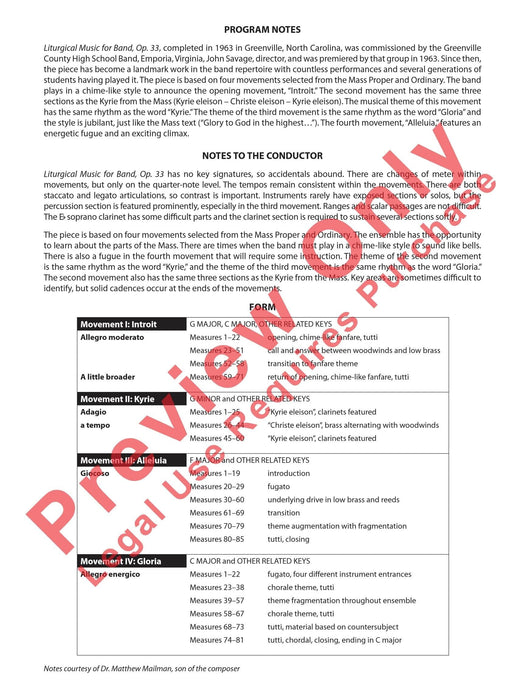 Liturgical Music for Band, Opus 33 作品 總譜 | 小雅音樂 Hsiaoya Music