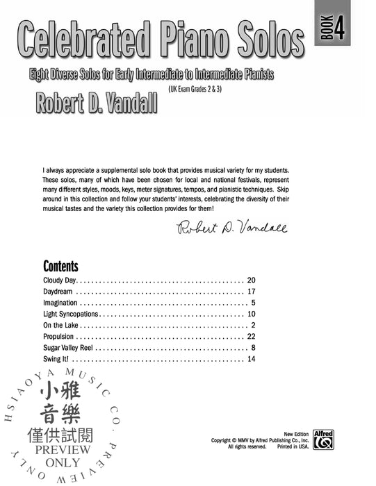Celebrated Piano Solos, Book 4 Eight Diverse Solos for Early Intermediate to Intermediate Pianists 鋼琴 獨奏 獨奏 | 小雅音樂 Hsiaoya Music