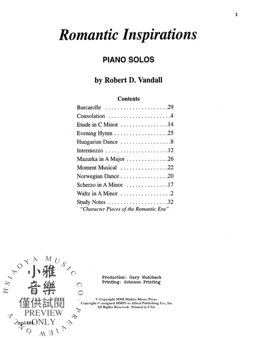 Romantic Inspirations Eleven Character Pieces in the Styles of the Great Romantic Composers 小品 | 小雅音樂 Hsiaoya Music