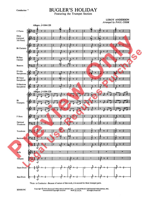 Bugler's Holiday Trumpet Section Feature 小號樂節 總譜 | 小雅音樂 Hsiaoya Music