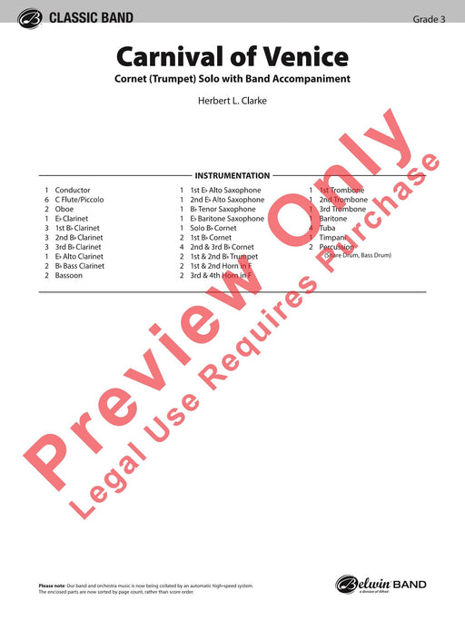 Carnival of Venice Cornet (Trumpet) Solo with Band Accompaniment 短號 小號 獨奏 伴奏 總譜 | 小雅音樂 Hsiaoya Music