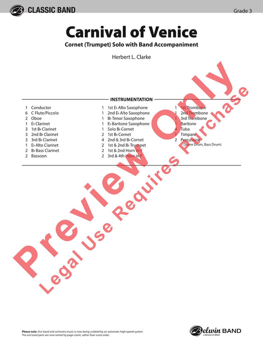 Carnival of Venice Cornet (Trumpet) Solo with Band Accompaniment 短號 小號 獨奏 伴奏 總譜 | 小雅音樂 Hsiaoya Music