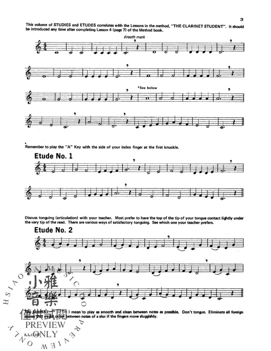 Student Instrumental Course: Studies and Melodious Etudes for Clarinet, Level I 練習曲 豎笛 | 小雅音樂 Hsiaoya Music