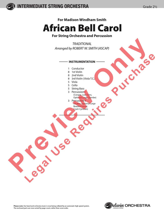 African Bell Carol (for String Orchestra and Percussion) 耶誕頌歌 弦樂團擊樂器 總譜 | 小雅音樂 Hsiaoya Music