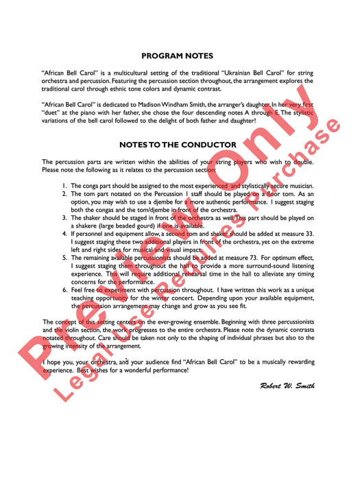 African Bell Carol (for String Orchestra and Percussion) 耶誕頌歌 弦樂團擊樂器 總譜 | 小雅音樂 Hsiaoya Music