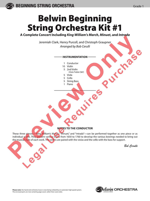 Belwin Beginning String Orchestra Kit #1 Featuring: King William's March / Minuet / Intrada 弦樂團 進行曲小步舞曲 總譜 | 小雅音樂 Hsiaoya Music