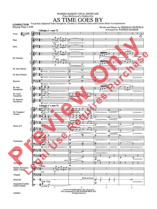 As Time Goes By Tenor Saxophone, Clarinet, Trombone or Vocal Solo 薩氏管 豎笛 長號 獨奏 總譜 | 小雅音樂 Hsiaoya Music