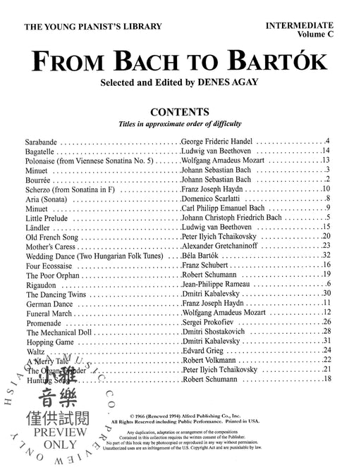 The Young Pianist's Library: From Bach to Bartók, Book 1C | 小雅音樂 Hsiaoya Music