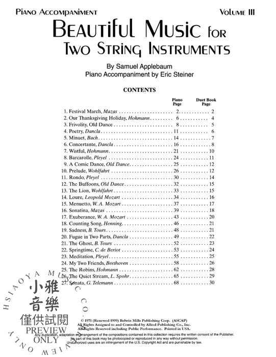 Beautiful Music for Two String Instruments, Book III 弦樂 | 小雅音樂 Hsiaoya Music
