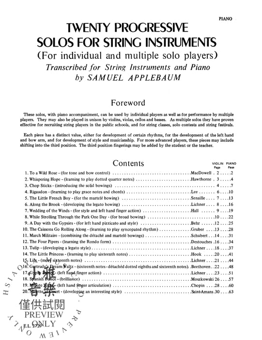 20 Progressive Solos for String Instruments 獨奏 弦樂 | 小雅音樂 Hsiaoya Music