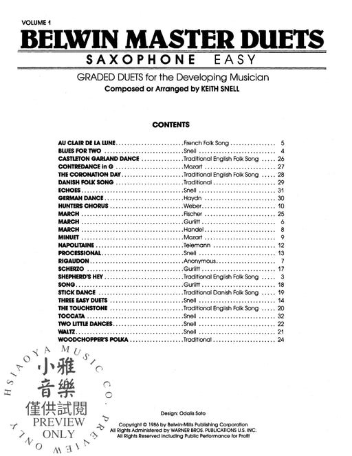 Belwin Master Duets (Saxophone), Easy Volume 1 二重奏 薩氏管 | 小雅音樂 Hsiaoya Music