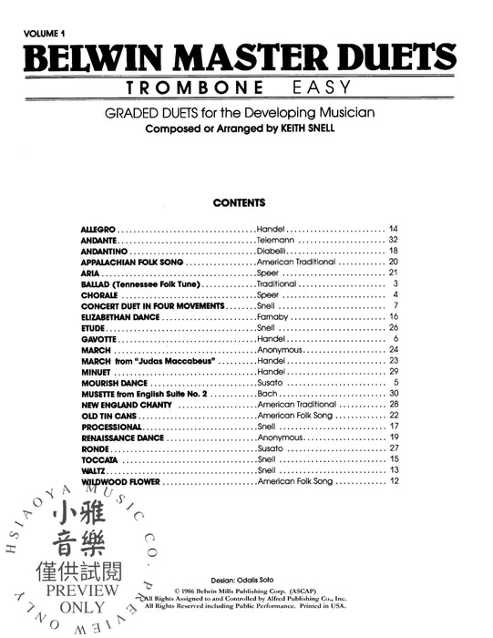 Belwin Master Duets (Trombone), Easy Volume 1 二重奏 長號 | 小雅音樂 Hsiaoya Music