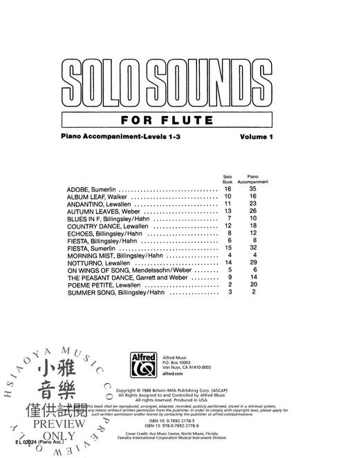 Solo Sounds for Flute, Volume I, Levels 1-3 獨奏 長笛 | 小雅音樂 Hsiaoya Music