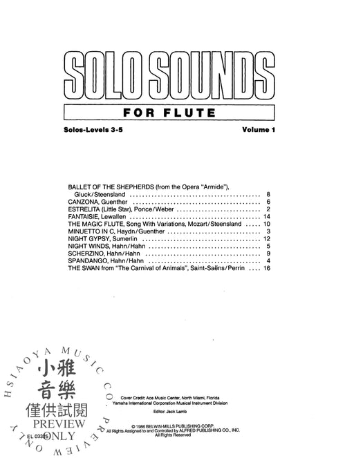 Solo Sounds for Flute, Volume I, Levels 3-5 獨奏 長笛 | 小雅音樂 Hsiaoya Music