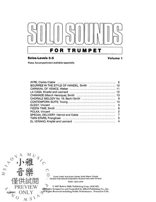 Solo Sounds for Trumpet, Volume I, Levels 3-5 獨奏 小號 | 小雅音樂 Hsiaoya Music