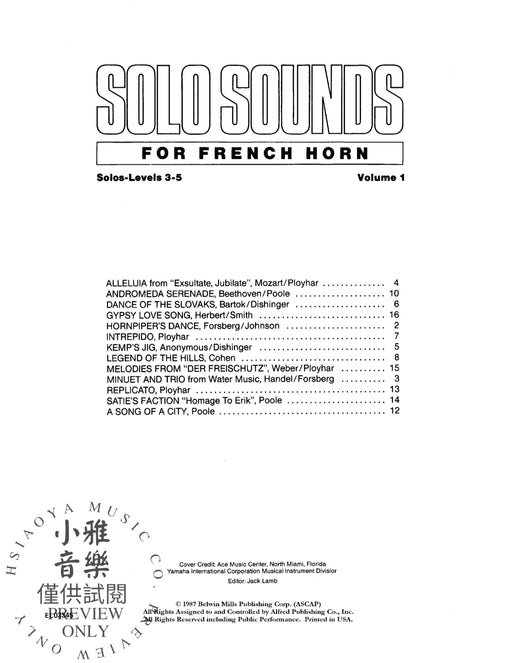 Solo Sounds for French Horn, Volume I, Levels 3-5 獨奏 法國號 | 小雅音樂 Hsiaoya Music