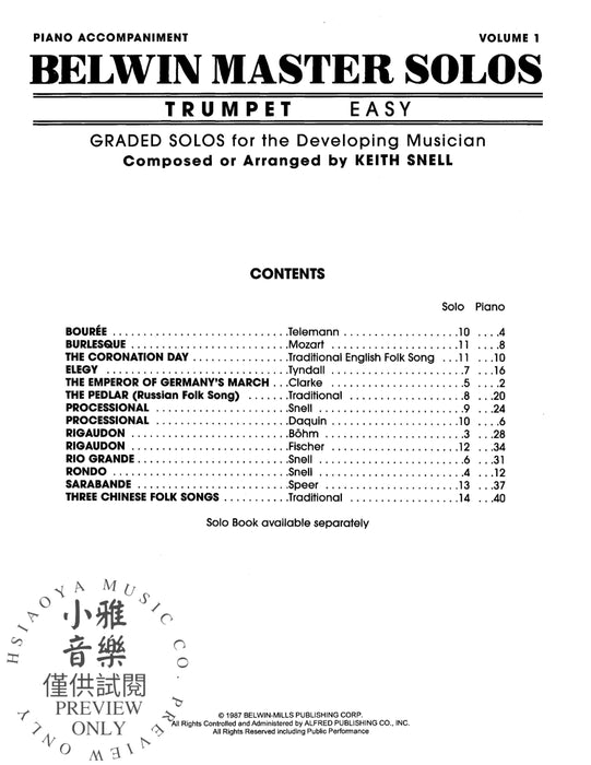 Belwin Master Solos, Volume 1 (Trumpet) 獨奏 小號 | 小雅音樂 Hsiaoya Music