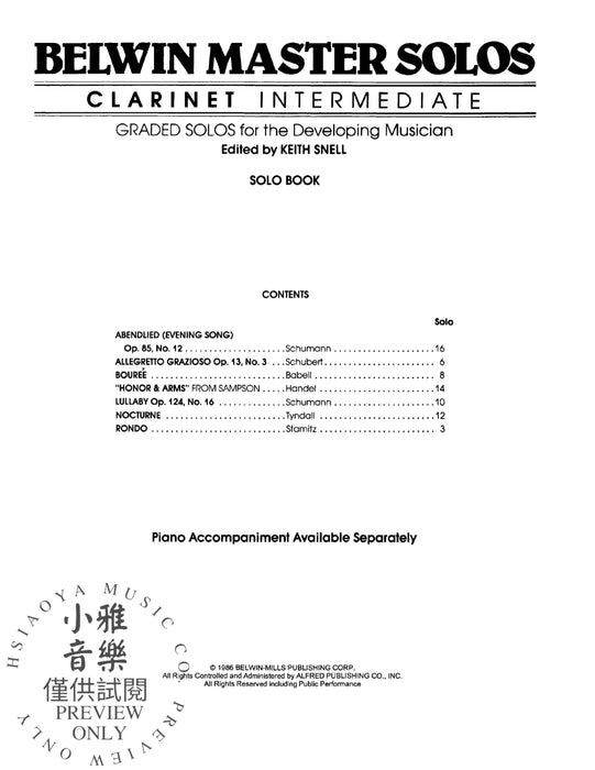 Belwin Master Solos, Volume 1 (Clarinet) 獨奏 豎笛 | 小雅音樂 Hsiaoya Music