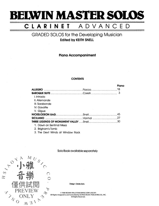 Belwin Master Solos, Volume 1 (Clarinet) 獨奏 豎笛 | 小雅音樂 Hsiaoya Music