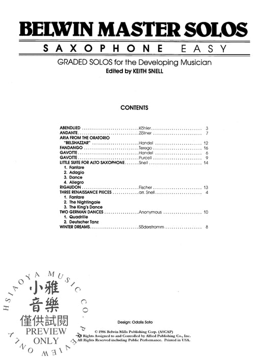 Belwin Master Solos, Volume 1 (Alto Saxophone) 獨奏 中音薩氏管 | 小雅音樂 Hsiaoya Music