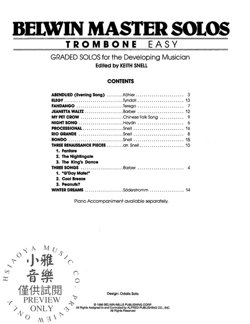 Belwin Master Solos, Volume 1 (Trombone) 獨奏 長號 | 小雅音樂 Hsiaoya Music