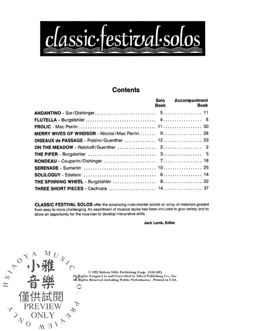 Classic Festival Solos (C Flute), Volume 1 Solo Book 獨奏 長笛 獨奏 | 小雅音樂 Hsiaoya Music