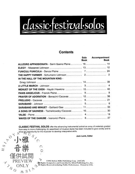 Classic Festival Solos (Bassoon), Volume 1 Solo Book 獨奏 低音管 獨奏 | 小雅音樂 Hsiaoya Music