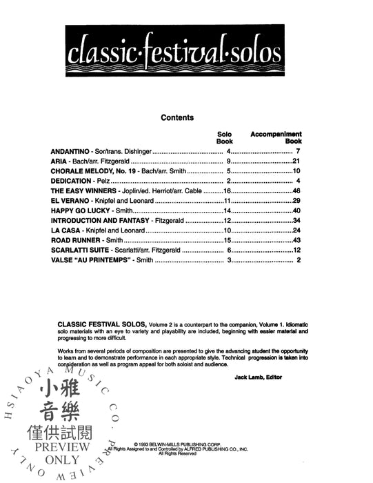 Classic Festival Solos (B-flat Trumpet), Volume 2 Solo Book 獨奏 小號 獨奏 | 小雅音樂 Hsiaoya Music