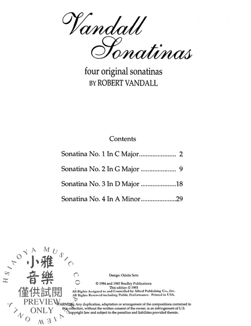 Vandall Sonatinas Four Original Sonatinas 小奏鳴曲 | 小雅音樂 Hsiaoya Music