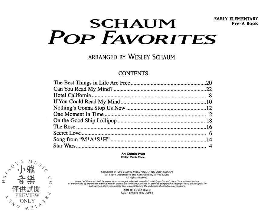 Schaum Pop Favorites, Pre-A: The Green Book | 小雅音樂 Hsiaoya Music