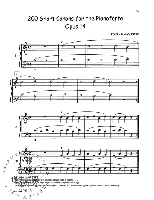 200 Short 2-Part Canons, Opus 14, Book 1 (Nos. 1-100) 卡農曲 作品 | 小雅音樂 Hsiaoya Music